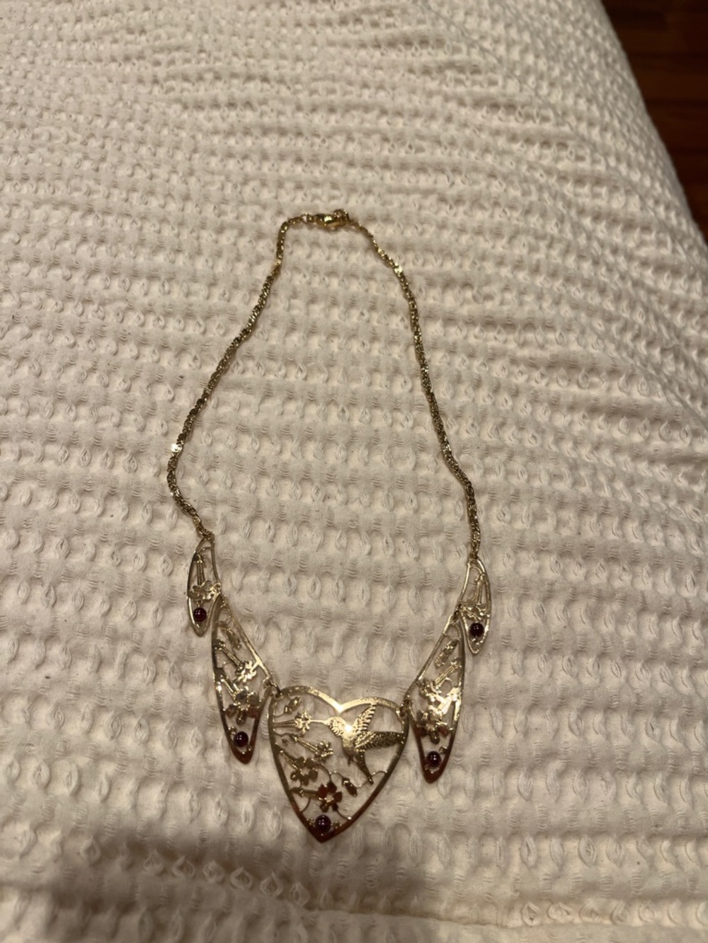 Gold Filigree Heart Necklace with amethyst  Accent Stones - Women's Jewelry